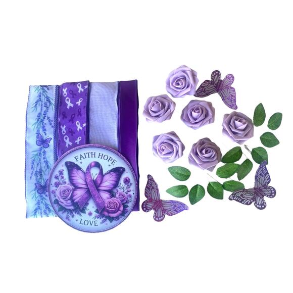 Purple Awareness Wreath Kit | Butterfly Sign, Ribbon, Roses | Faith Hope Love - Picture 9 of 9
